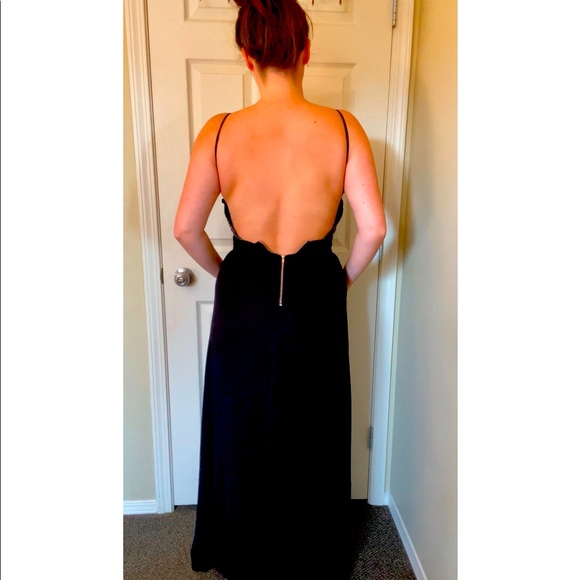 Prom/Wedding - Backless Black Maxi Dress w/ Lace & Silver Floral Details - SizeM - Picture 2 of 12